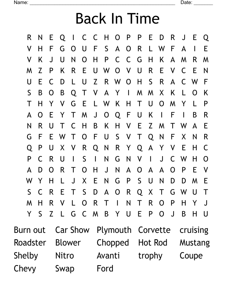 Back In Time  Word Search