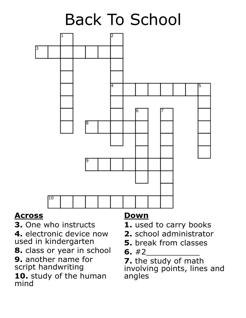Back To School Crossword