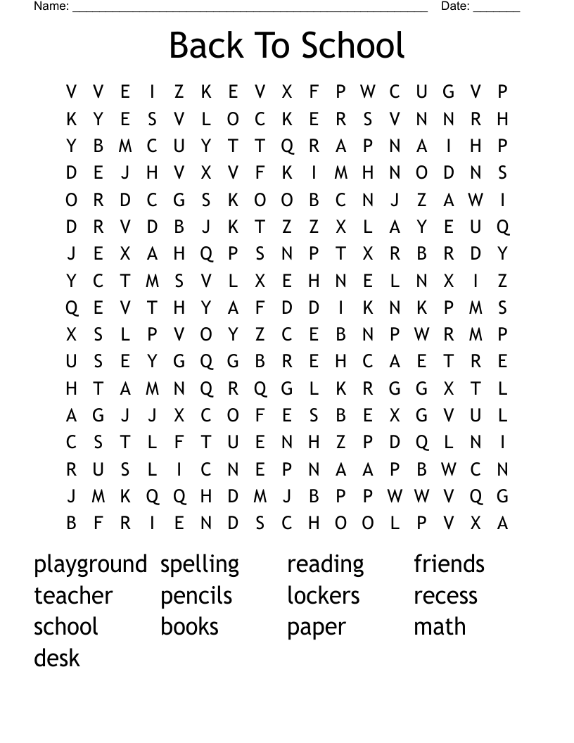Back To School Word Search