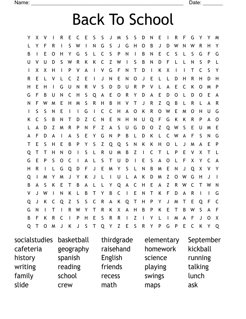 Back To School Word Search