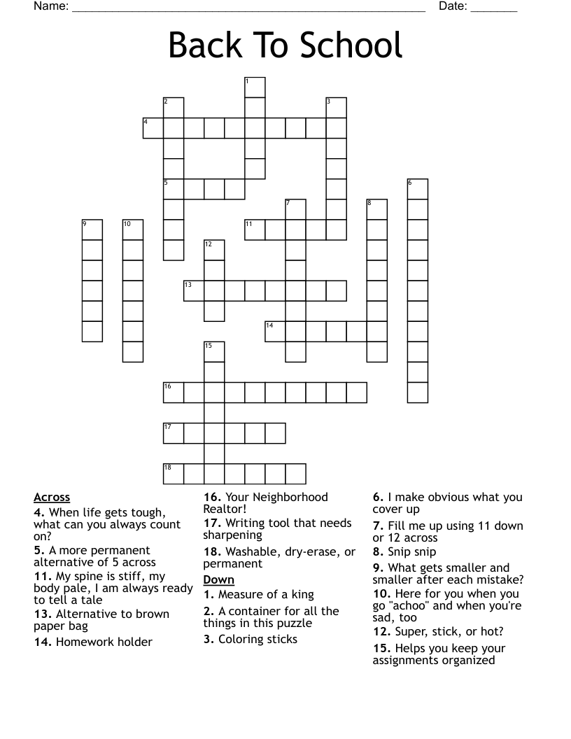 Back To School Crossword