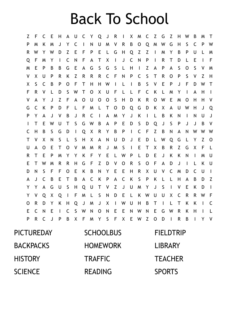 Back To School Word Search