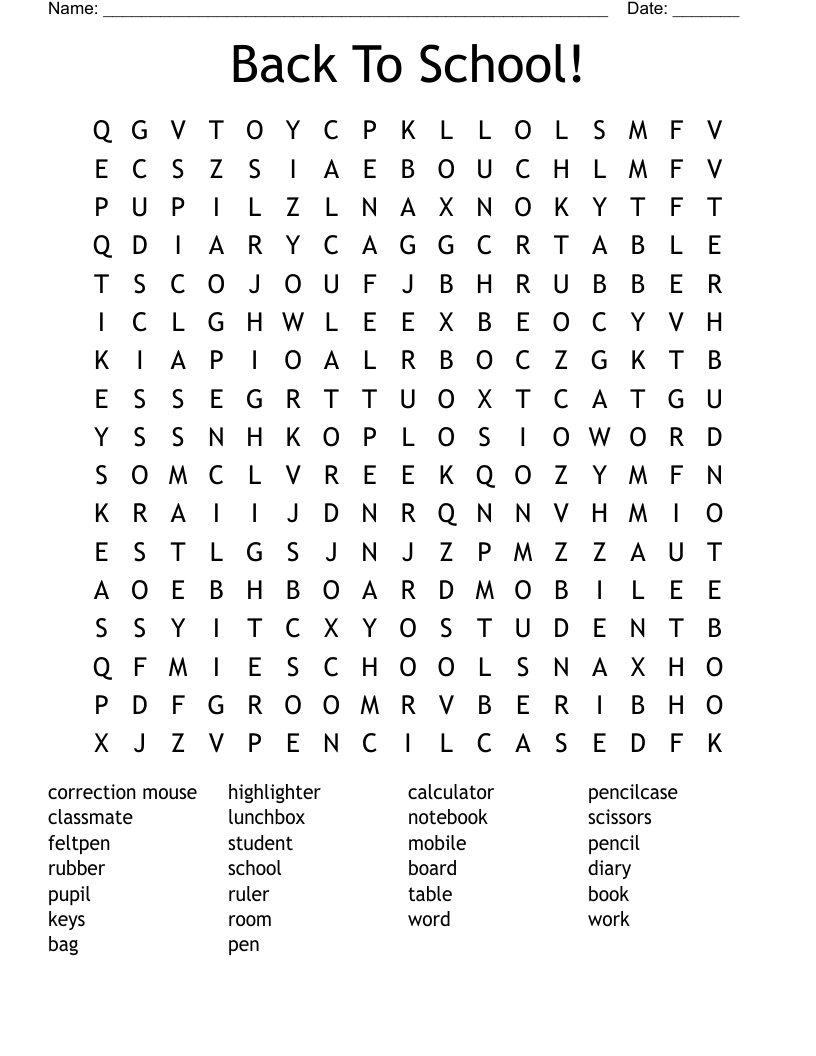 Back To School! Word Search