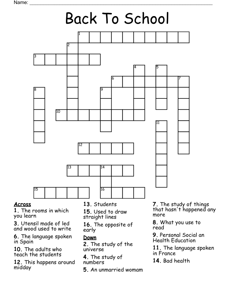 Back To School Crossword