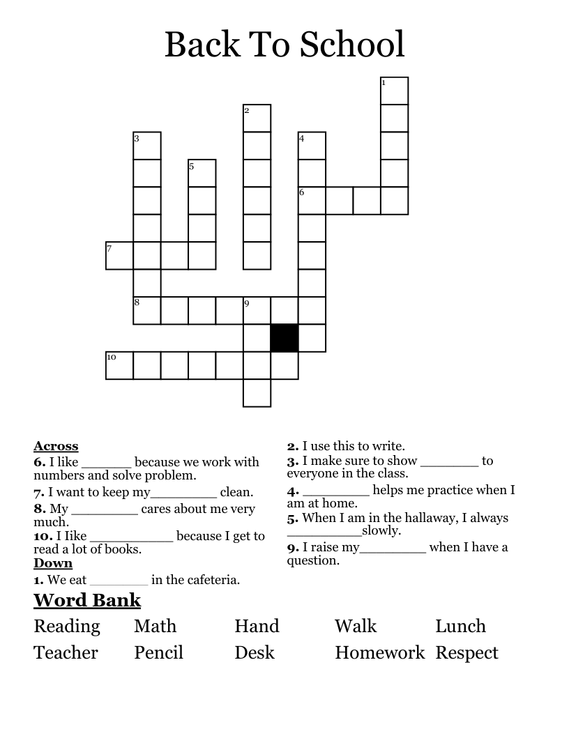 Back To School Crossword