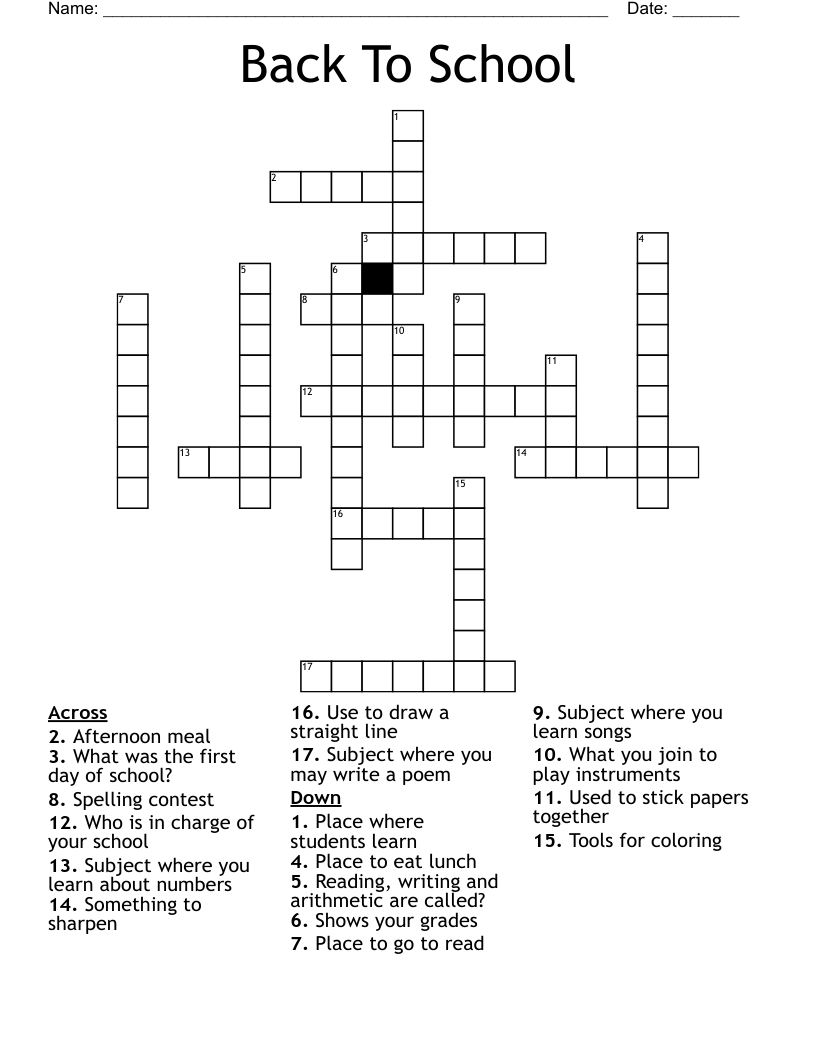 Back To School  Crossword