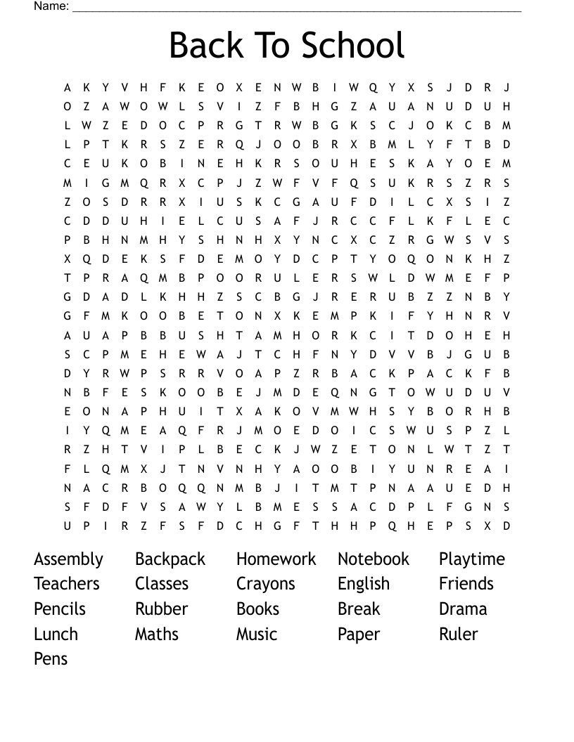 Back To School  Word Search