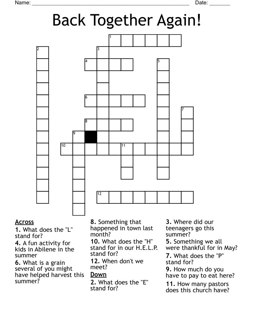 Back Together Again! Crossword
