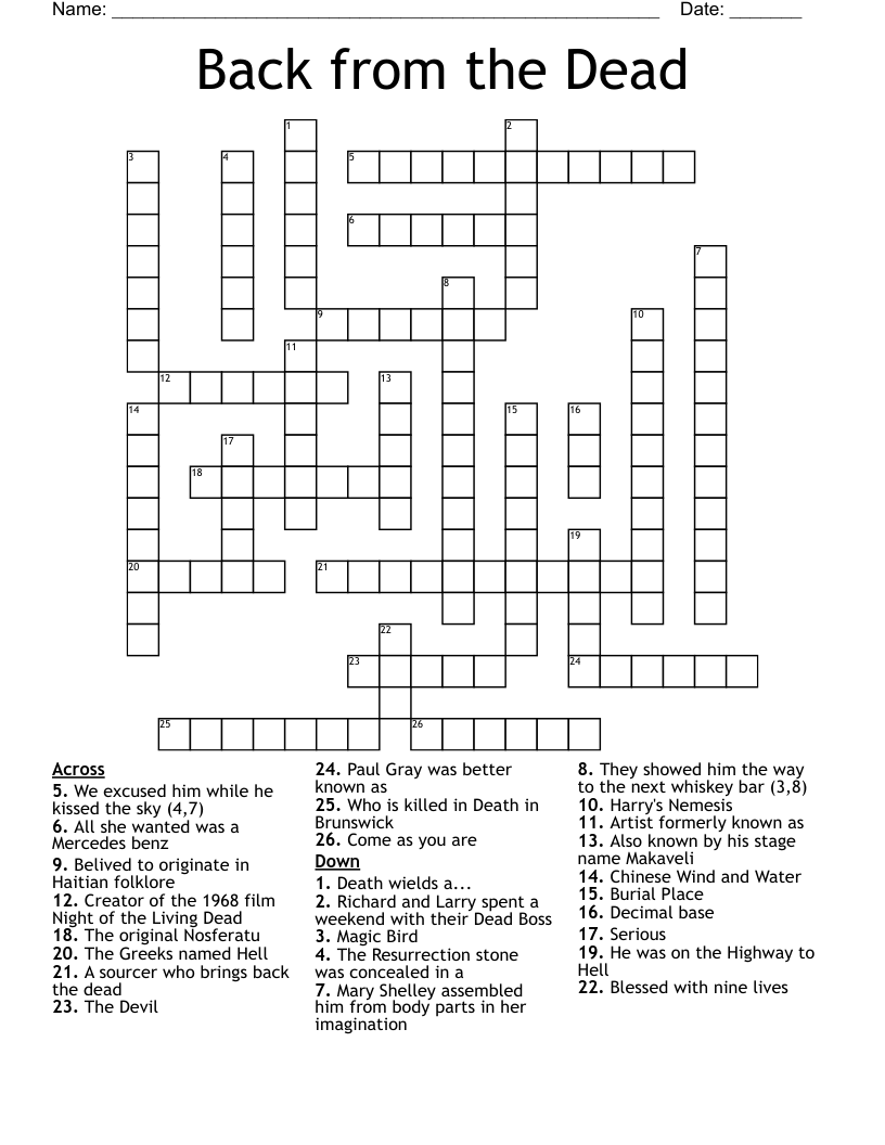 Back from the Dead Crossword