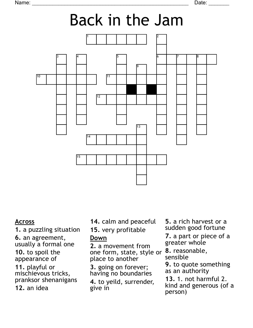 Back in the Jam Crossword