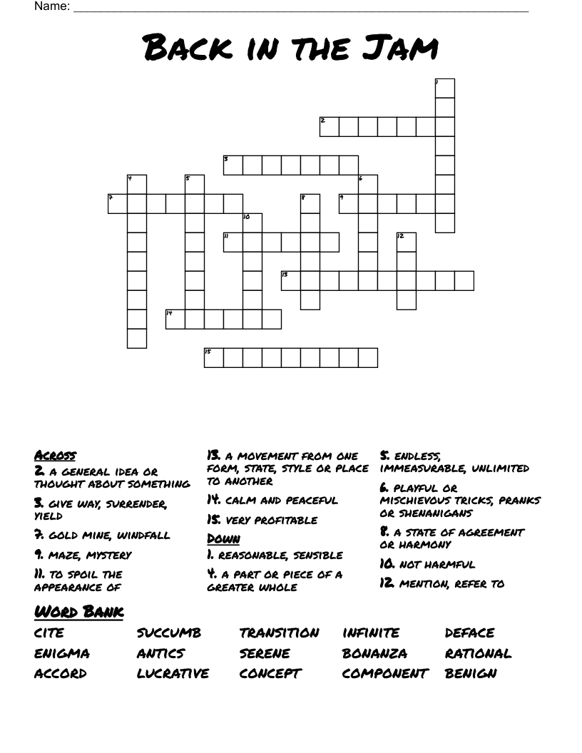 Back in the Jam  Crossword