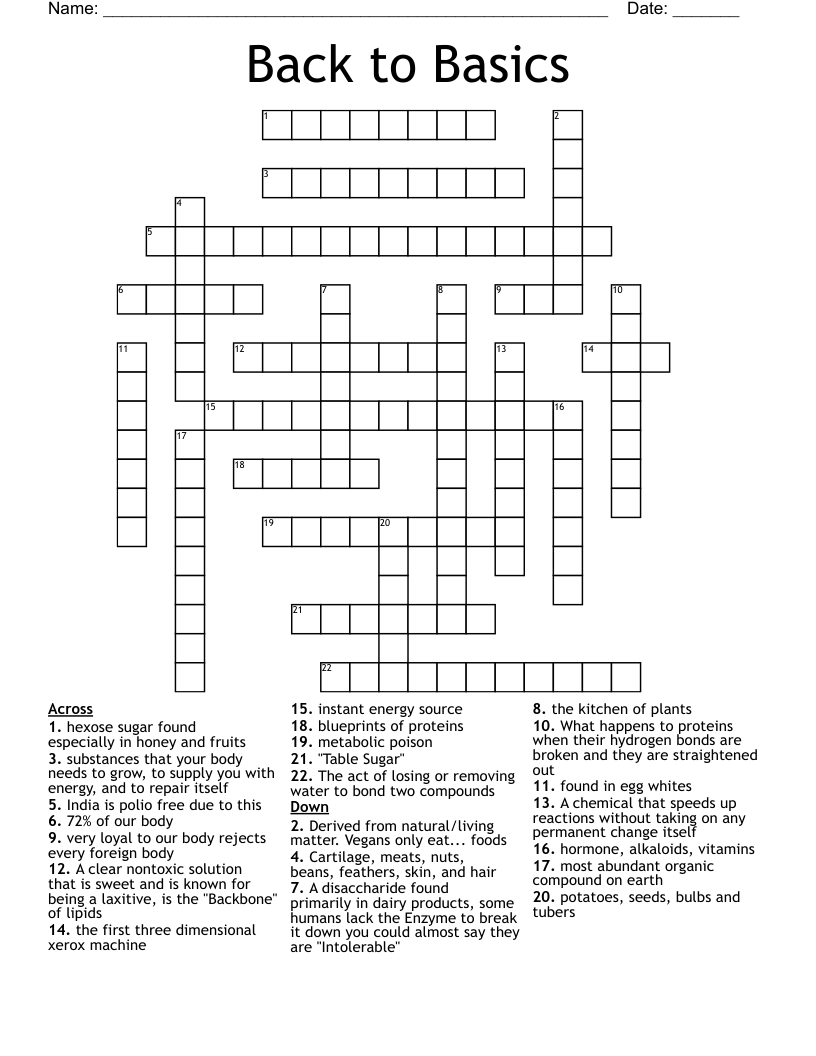 Back to Basics  Crossword