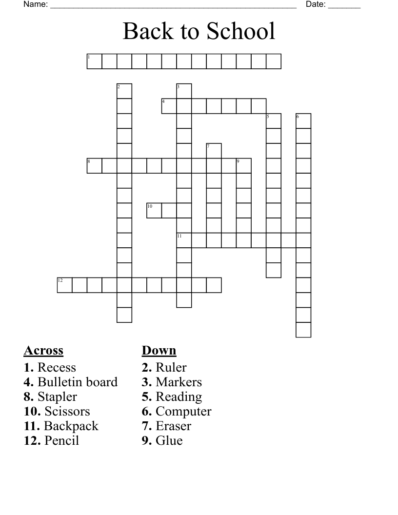 Back to School Crossword