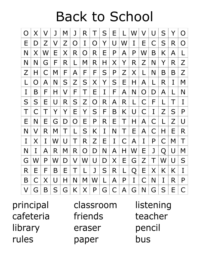 Back to School Word Search