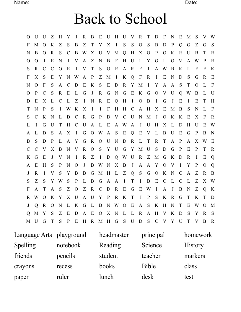 Back to School Word Search