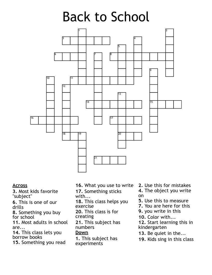 Back to School Crossword