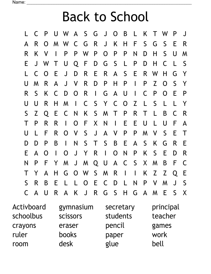 Back to School Word Search