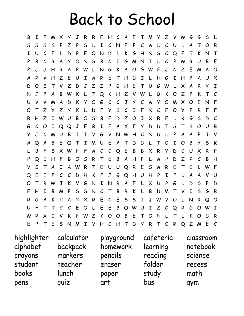 Back to School Word Search