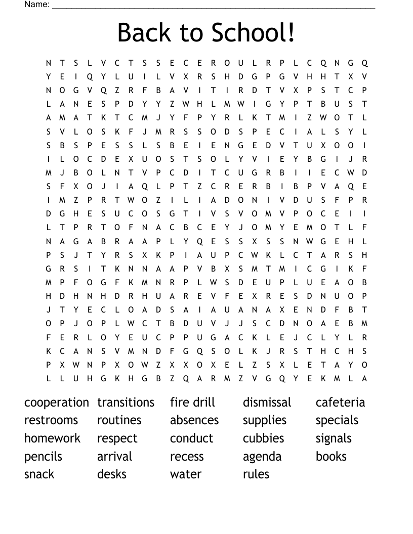 Back to School! Word Search