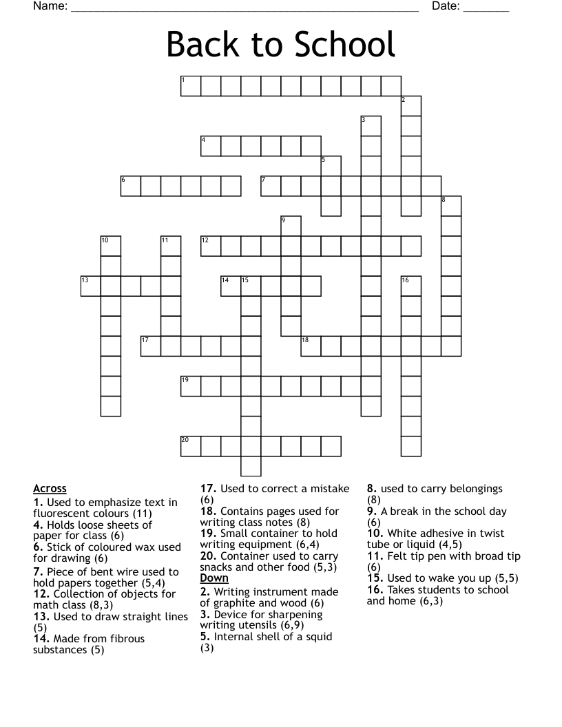 Back to School Crossword