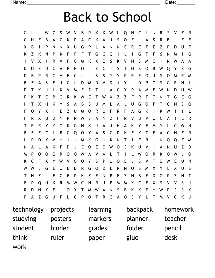 Back to School Word Search