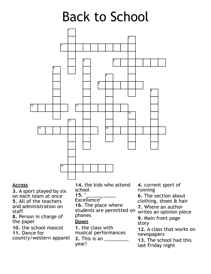 Back to School Crossword