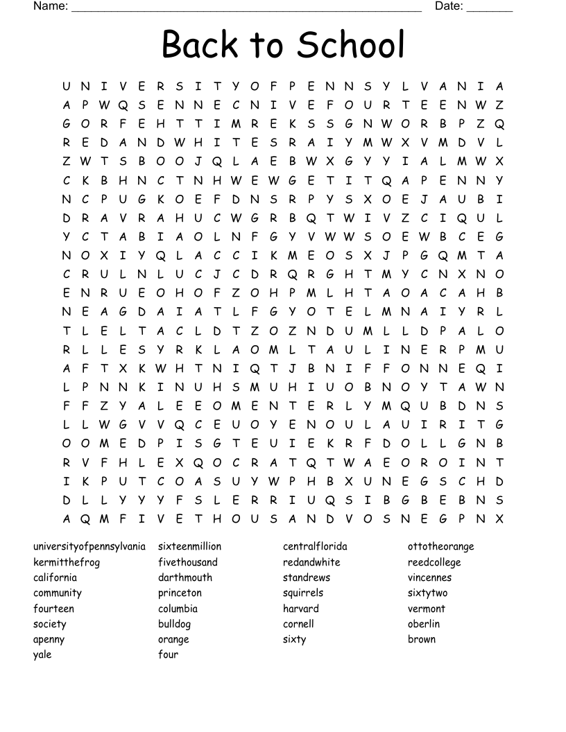 Back to School Word Search