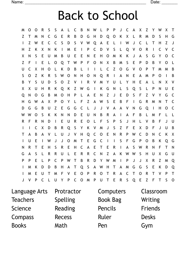 Back to School Word Search