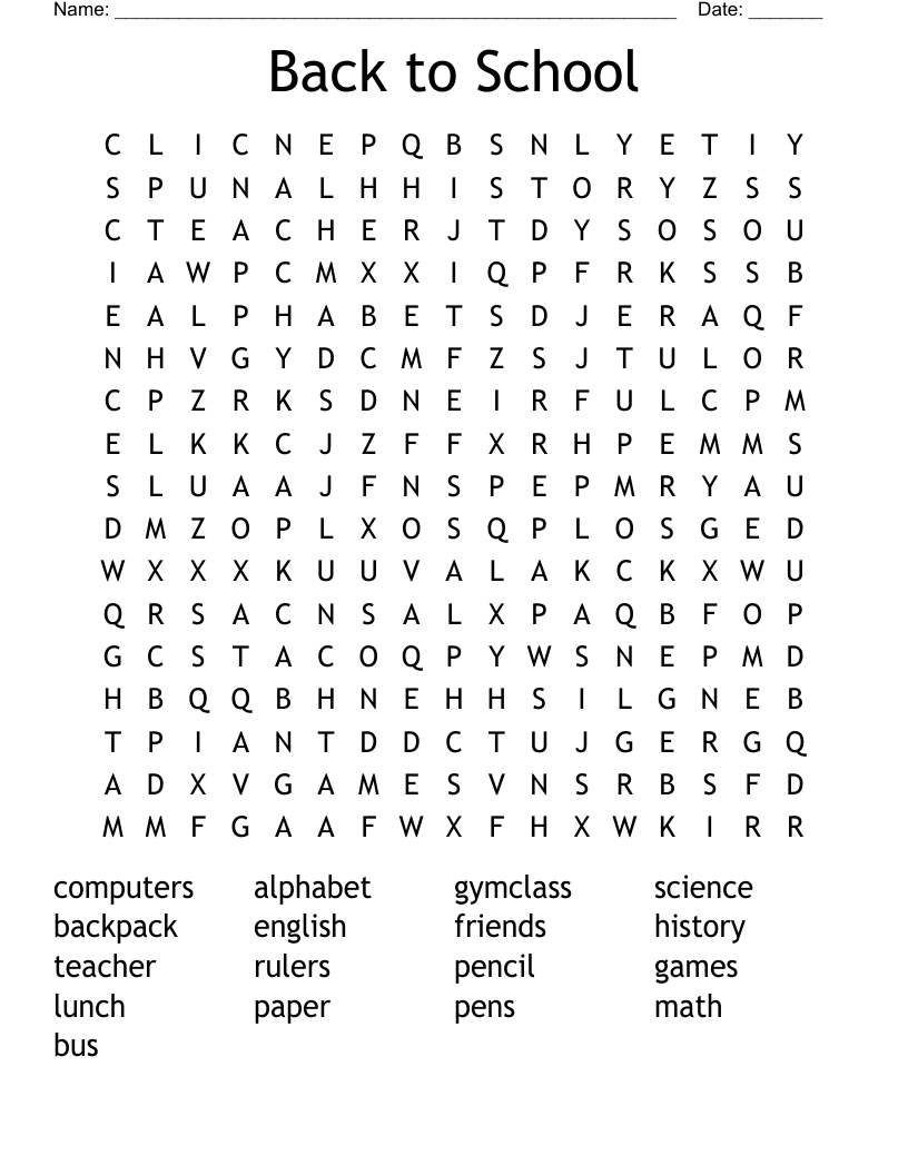 Back to School Word Search