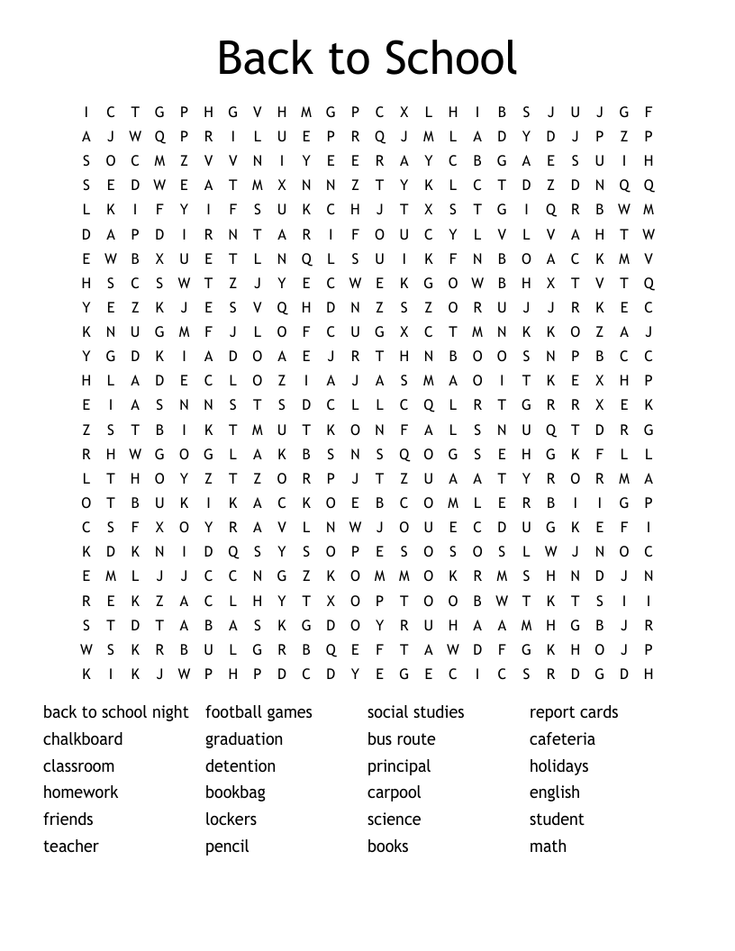 Back to School Word Search