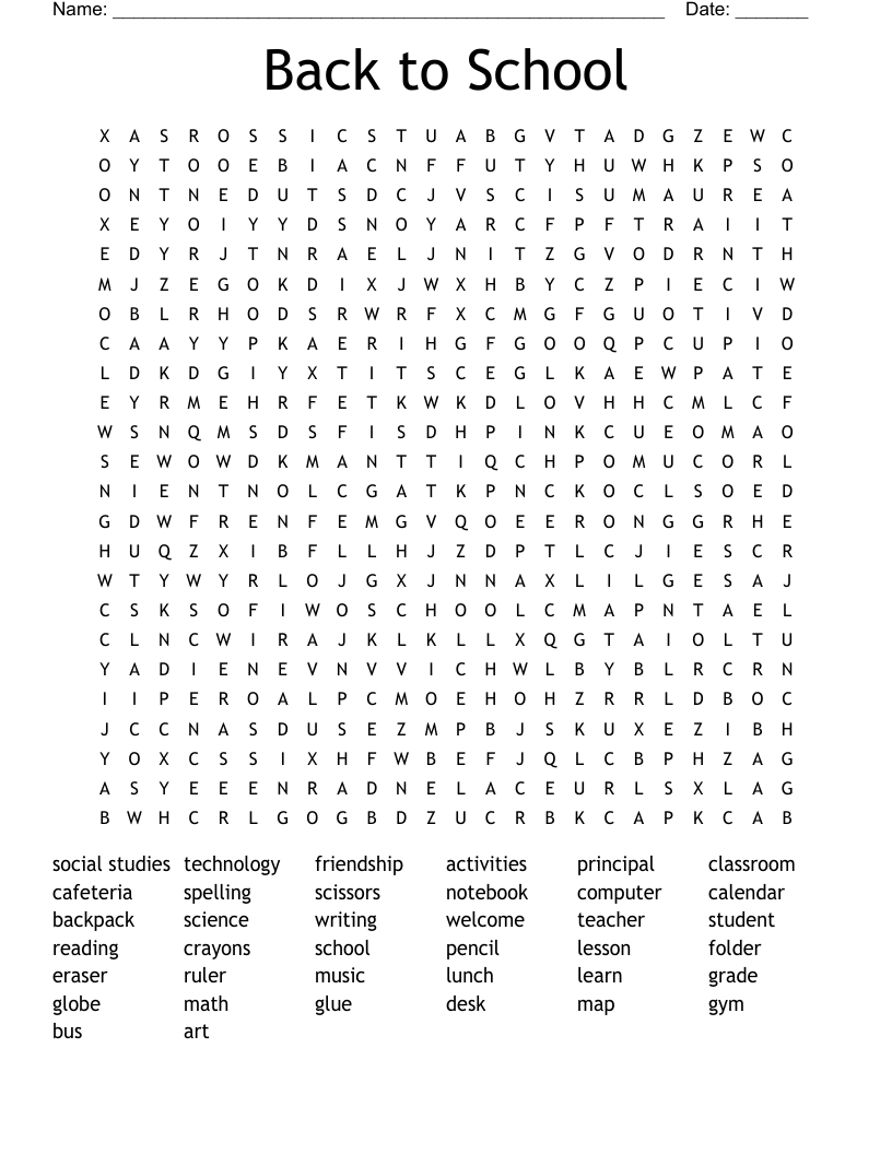 Back to School Word Search