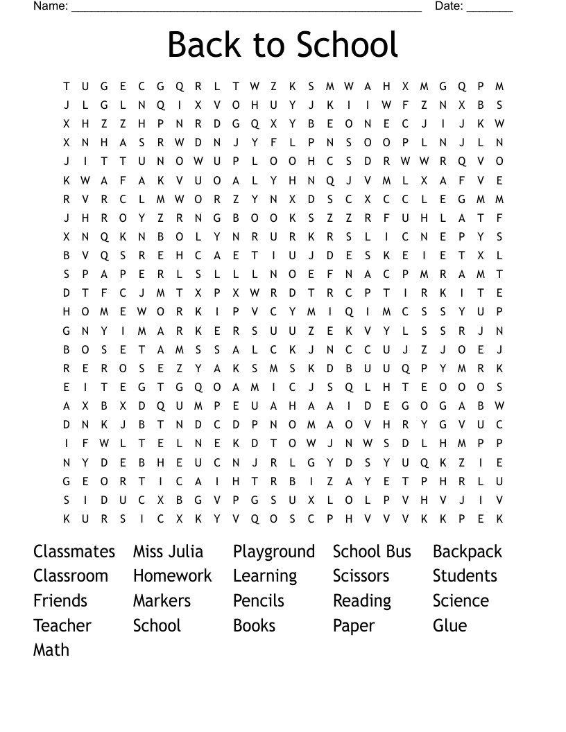Back to School Word Search