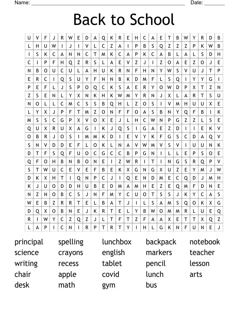 Back to School Word Search