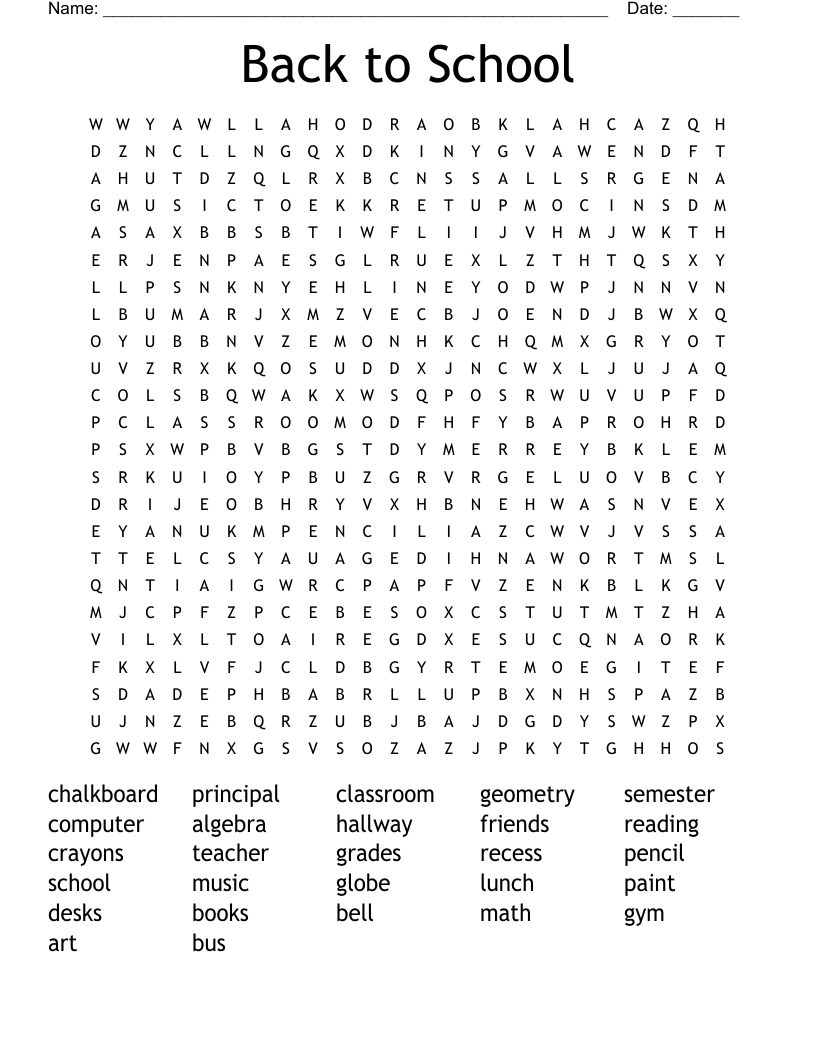 Back to School Word Search