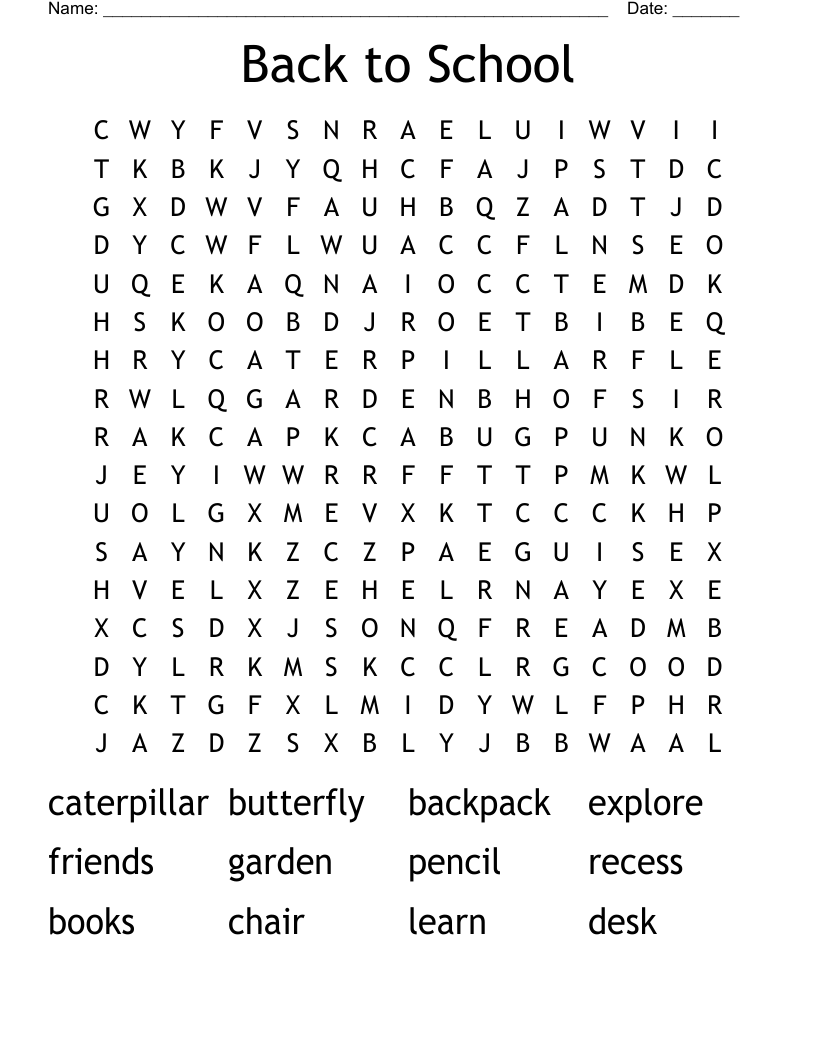 Back to School Word Search