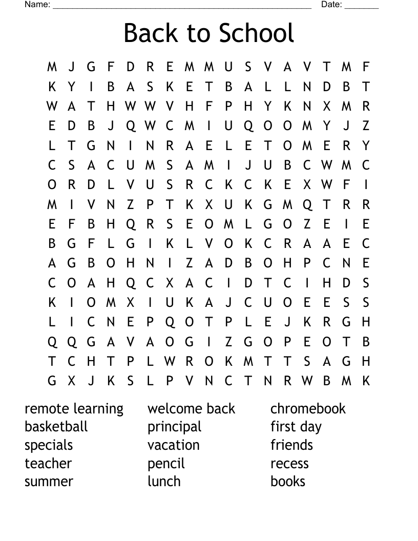 Back to School Word Search