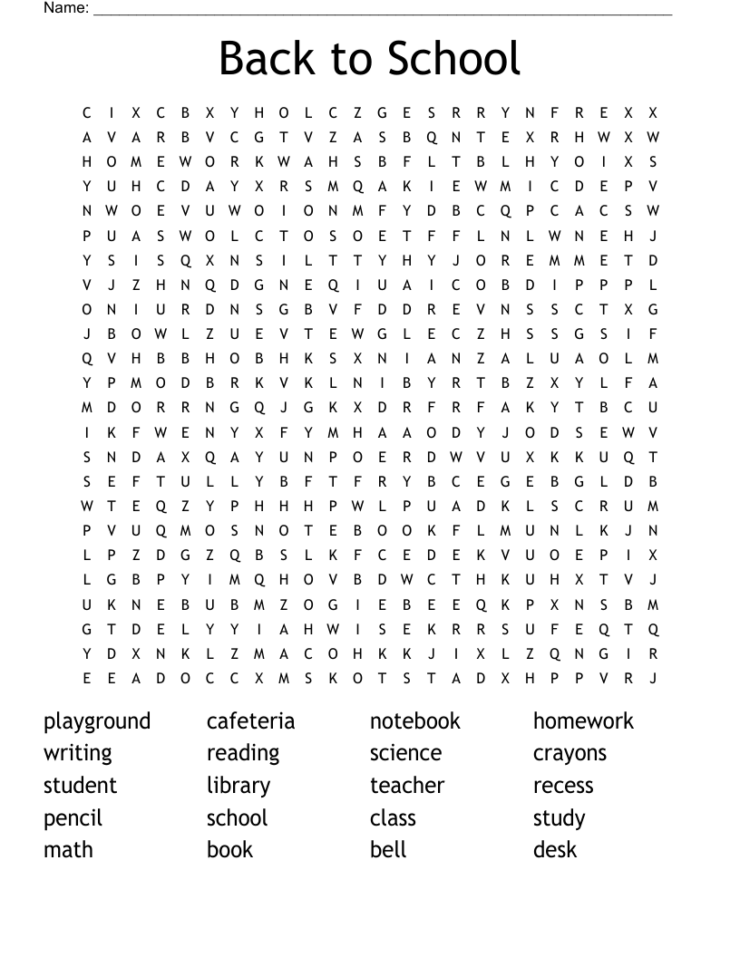 Back to School Word Search