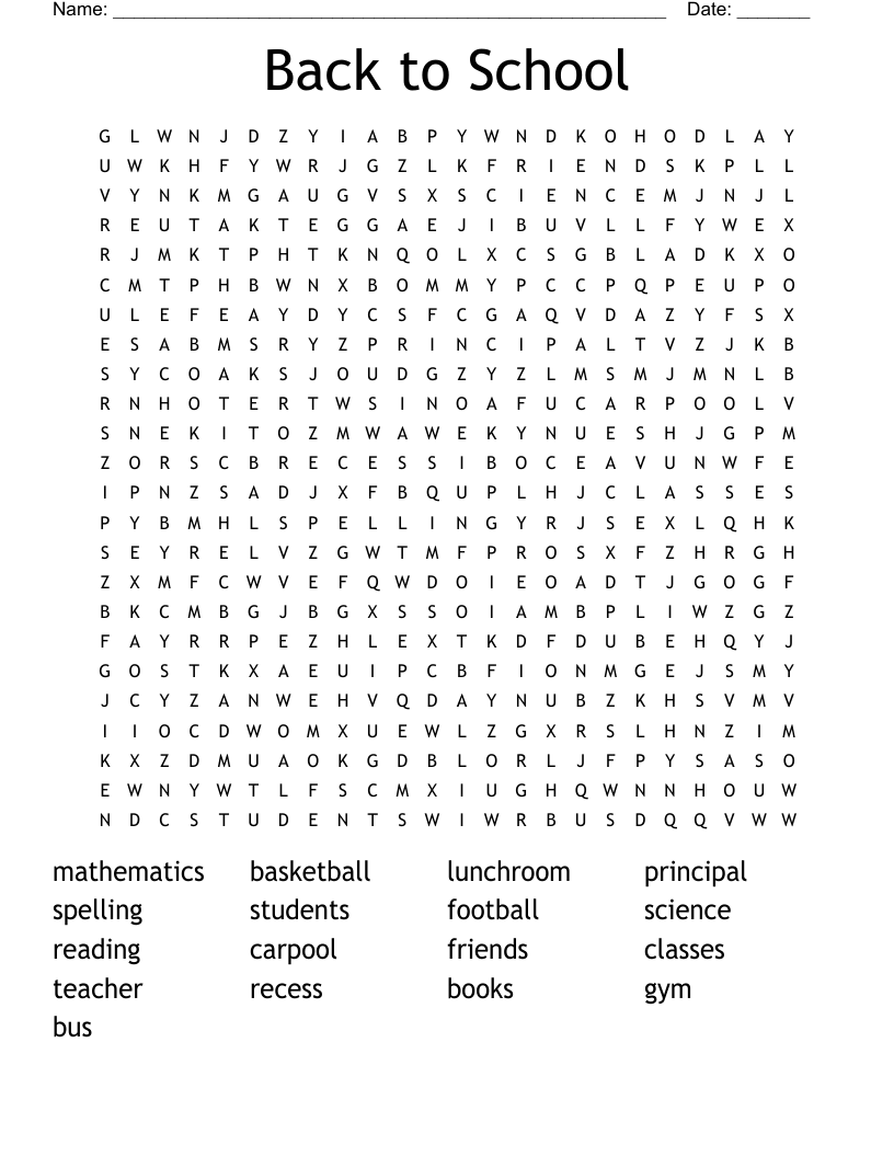 Back to School Word Search