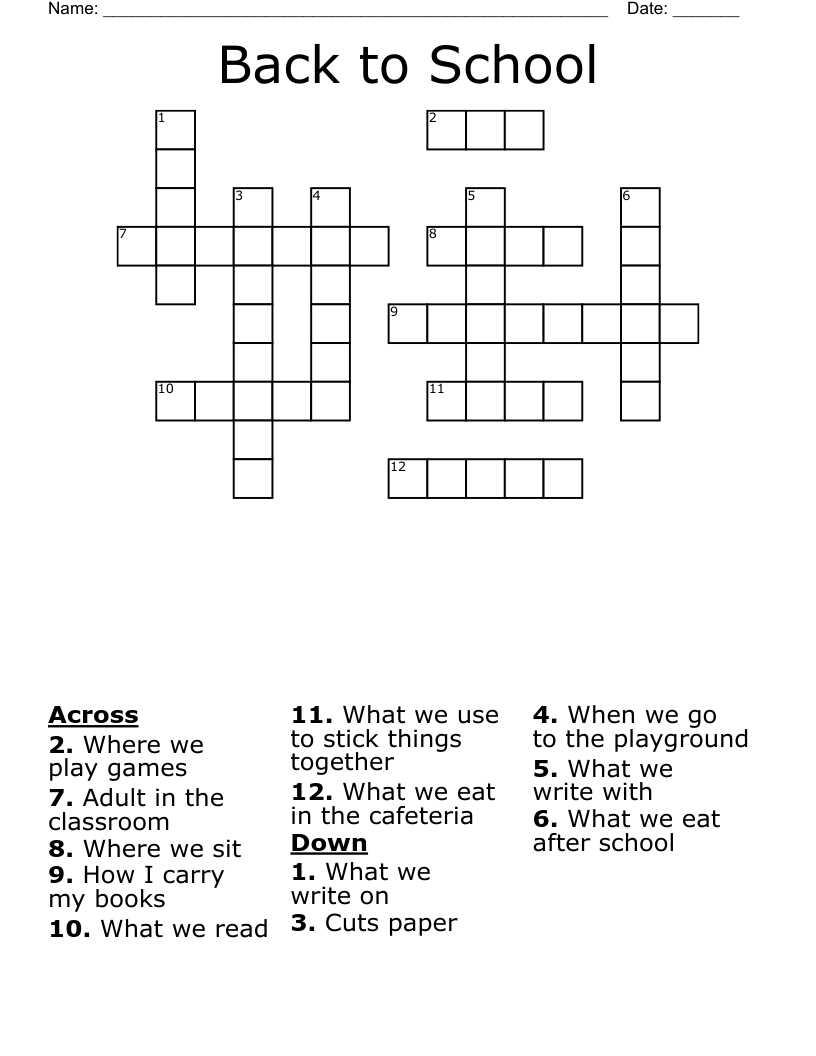 Back to School Crossword