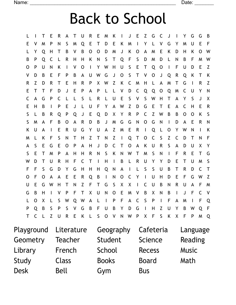 Back to School Word Search