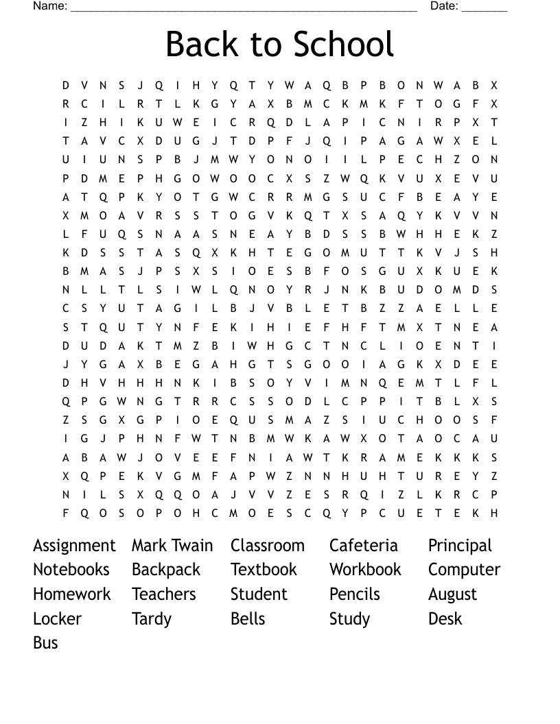 Back to School Word Search