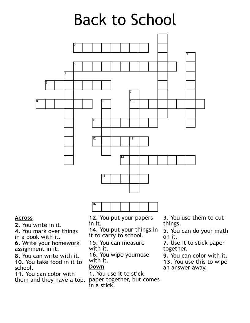 Back to School Crossword