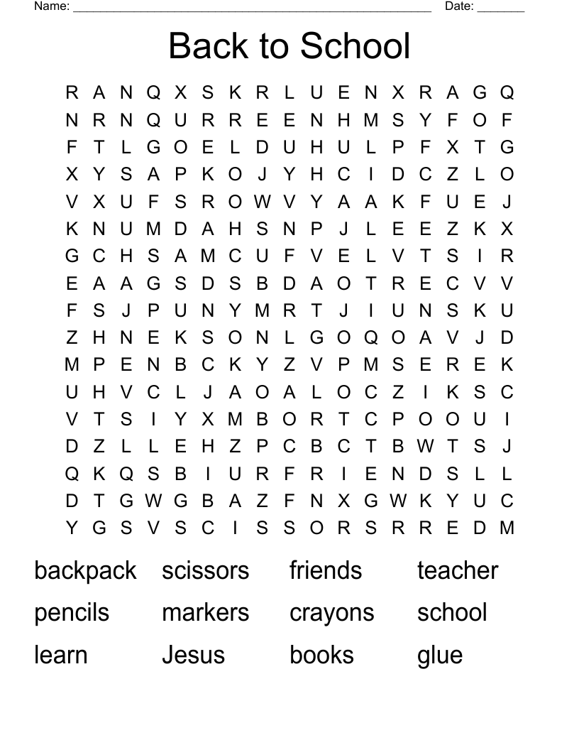 Back to School Word Search