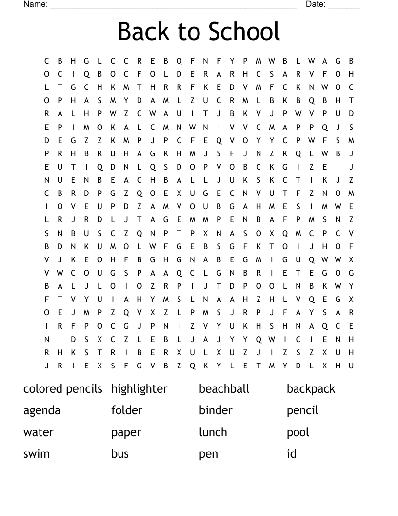 Back to School Word Search