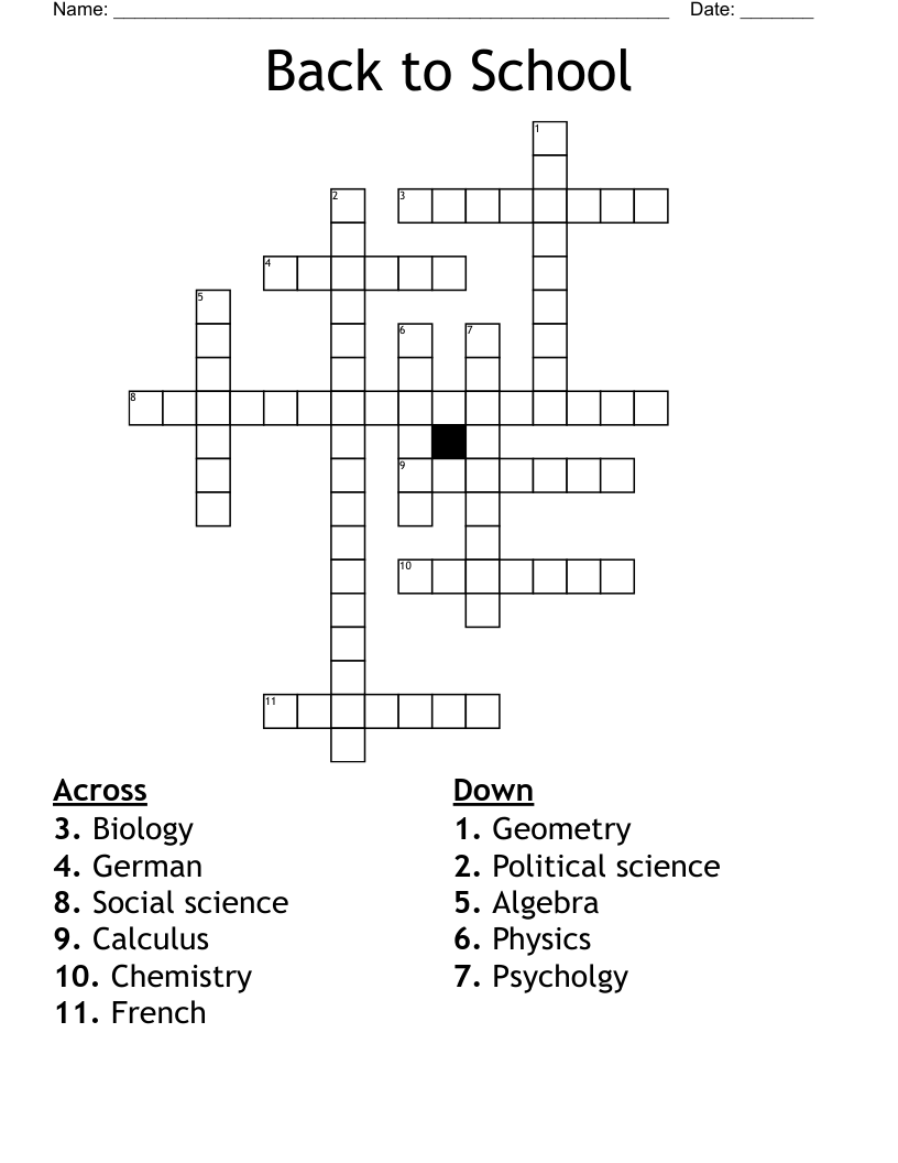Back to School Crossword