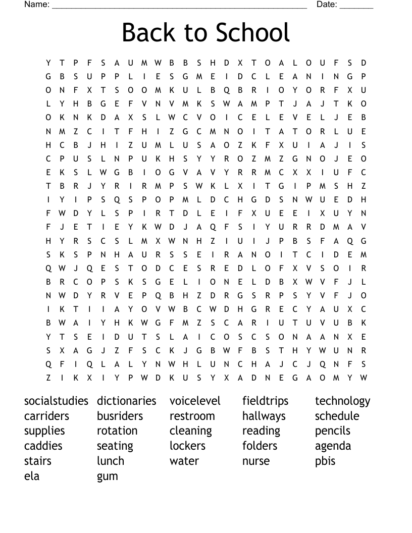 Back to School Word Search