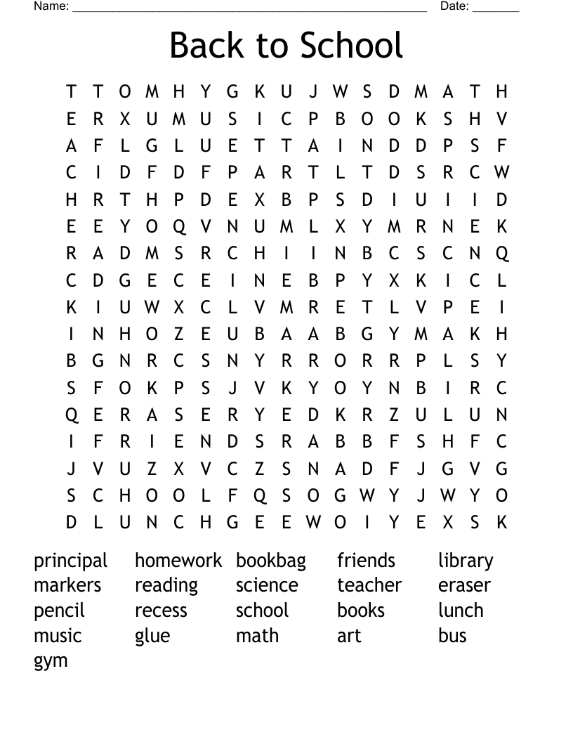 Back to School Word Search