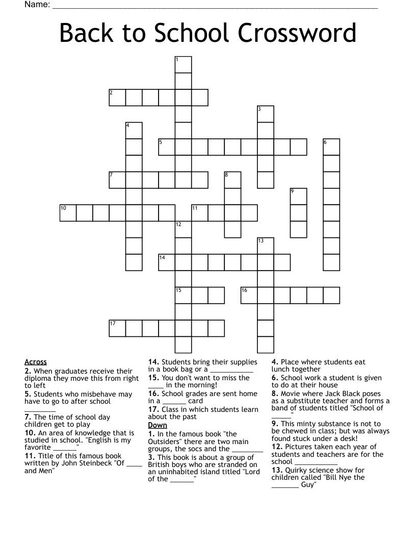 Back to School Crossword