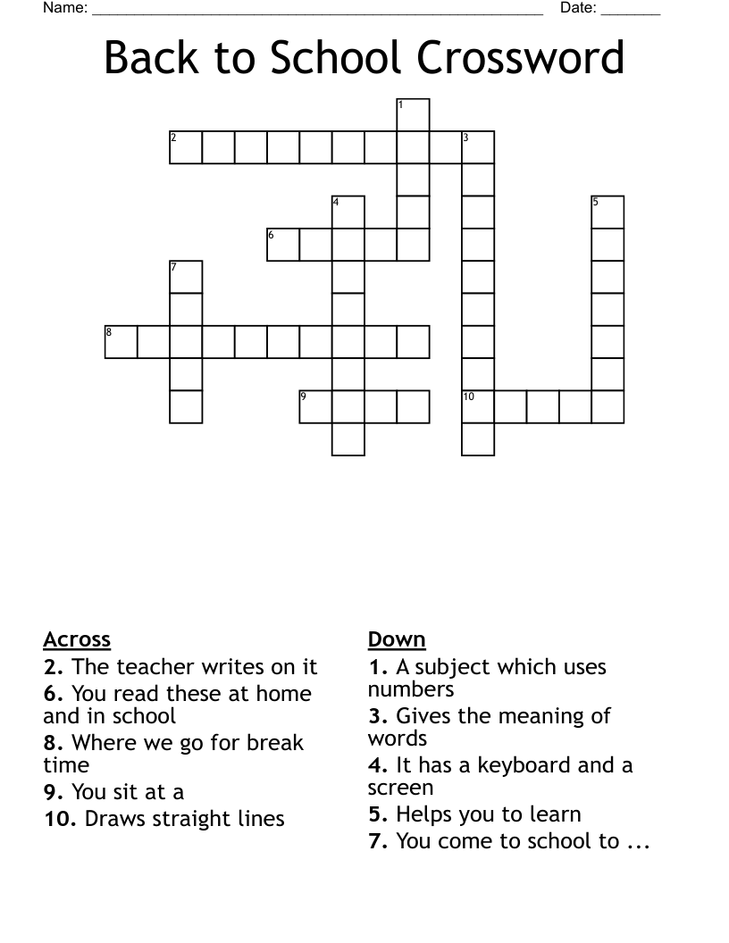Back to School Crossword