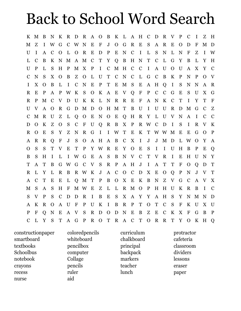 Back to School Word Search